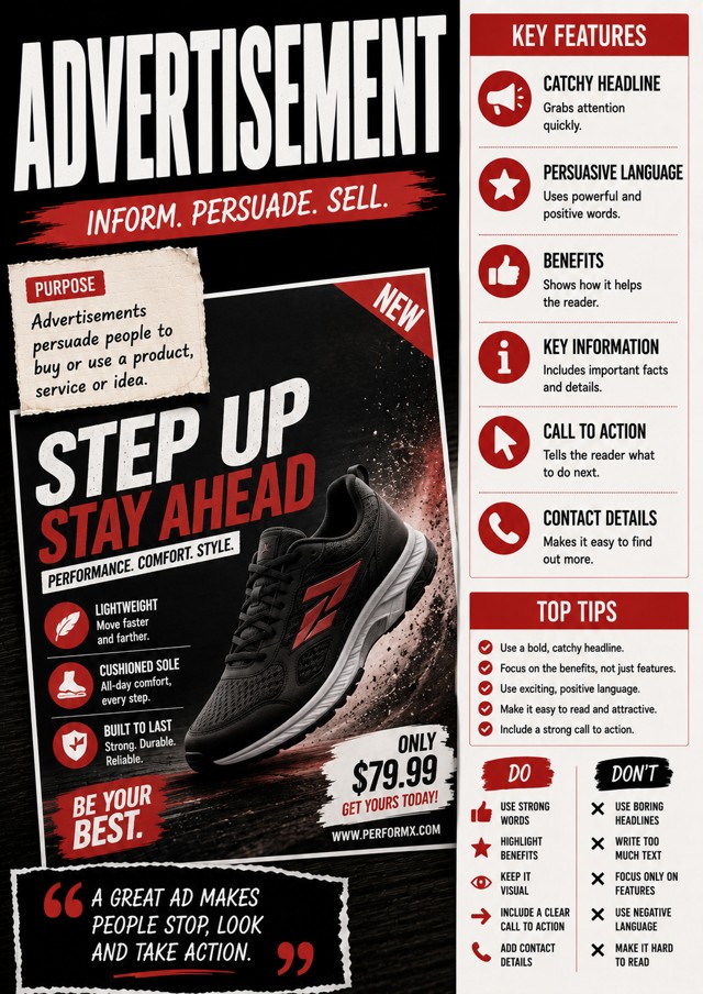 Advertisement infographic sneaker poster classroom poster