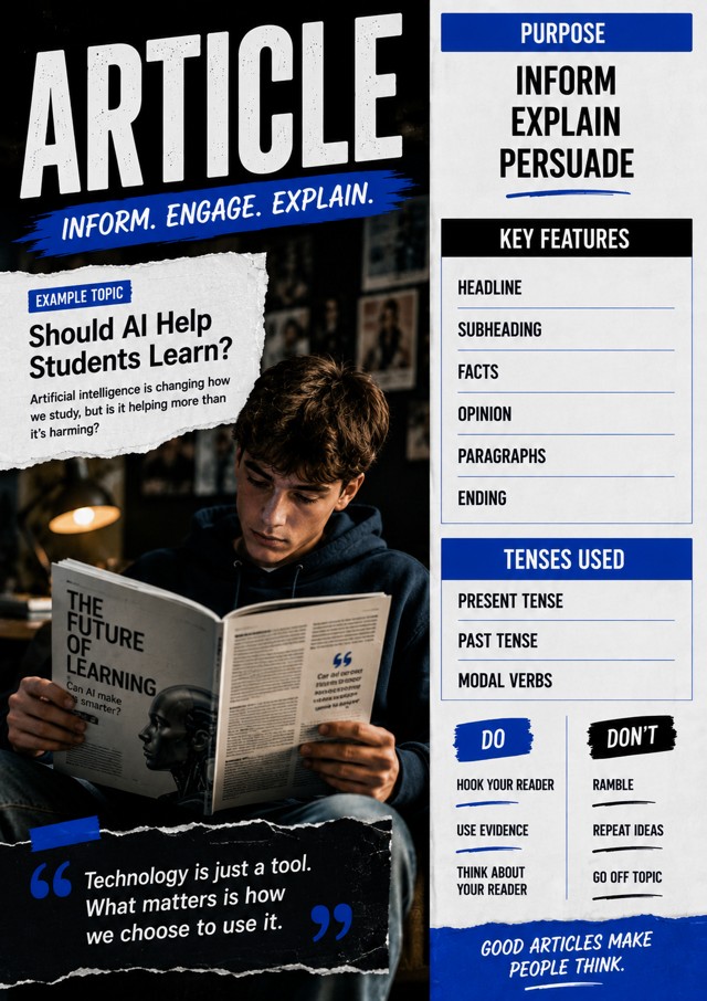 Article Writing Cheat Sheet Poster classroom poster