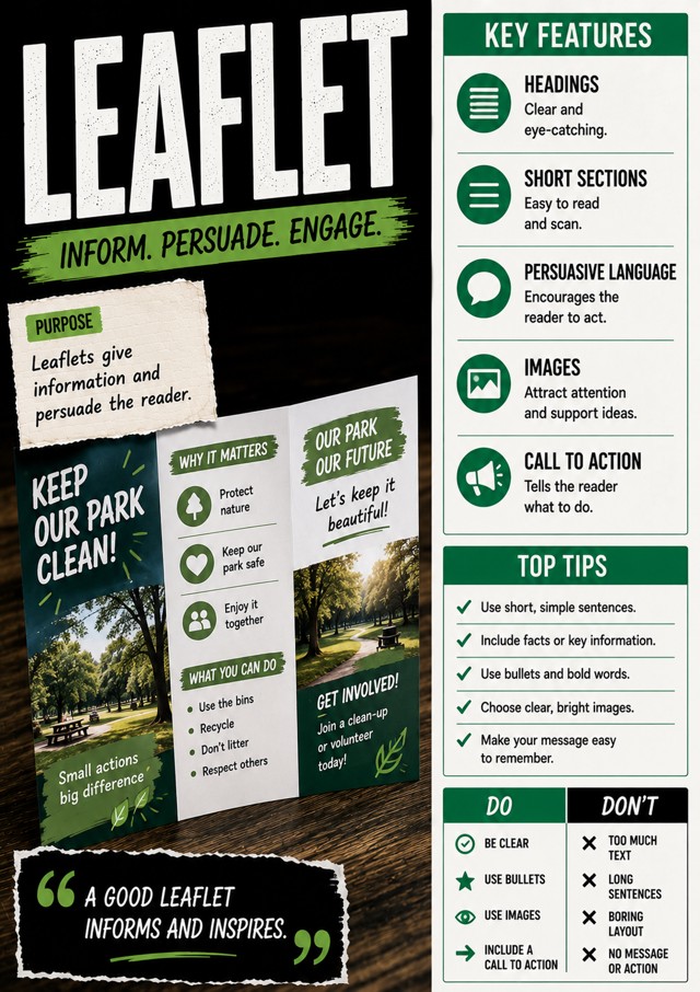 Leaflet Design: Inform, Persuade, Engage classroom poster