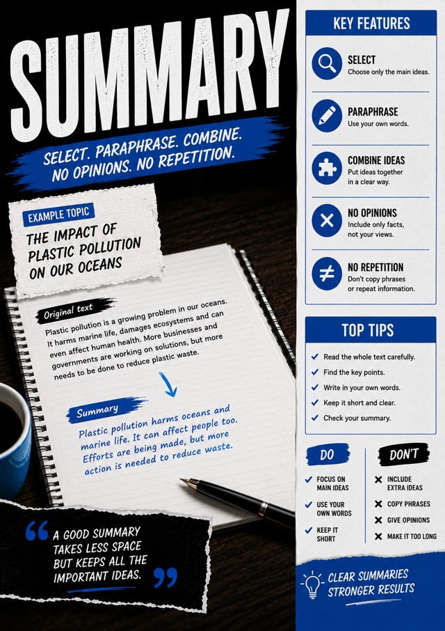 Summary Writing Guide Poster classroom poster